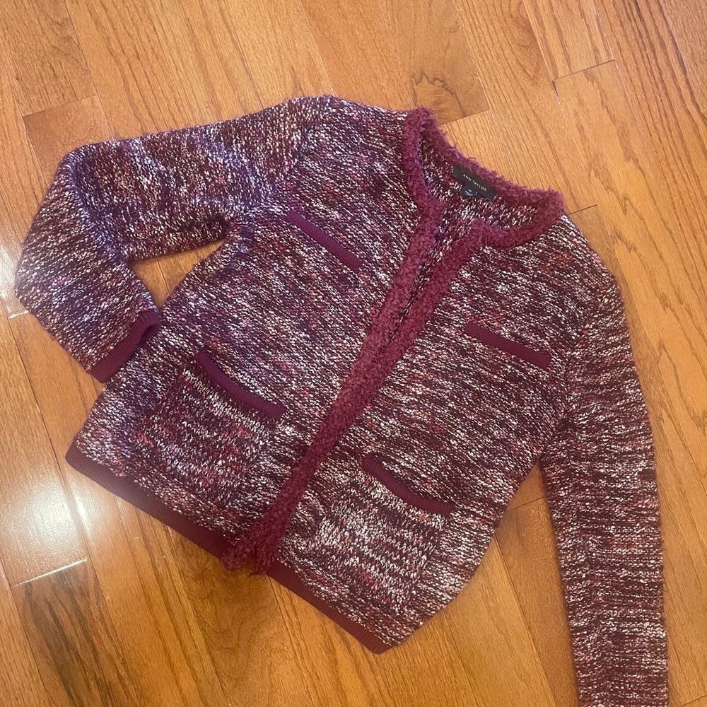 Ann Taylor Burgundy Maroon Tweed Open Jacket Cardigan Blazer Size XS